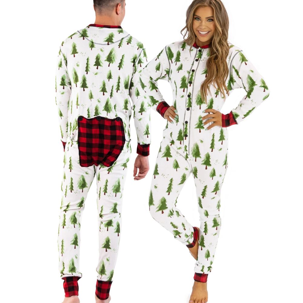 Lazy One Evergreen Plaid Adult One Piece Flapjack Winter Pajama Christmas Sz M